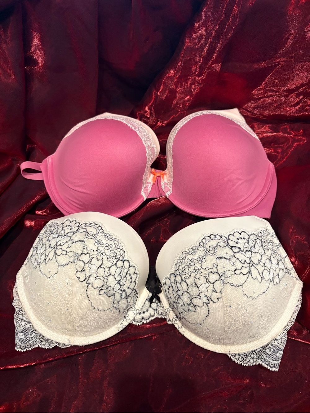 Victoria's Secret Pink & White and Black and White Lace Push-Up Bras - Dual Set